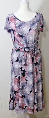 Perceptions Petite Dress Size PS Pink White Navy Blue Pattern Short Sleeve