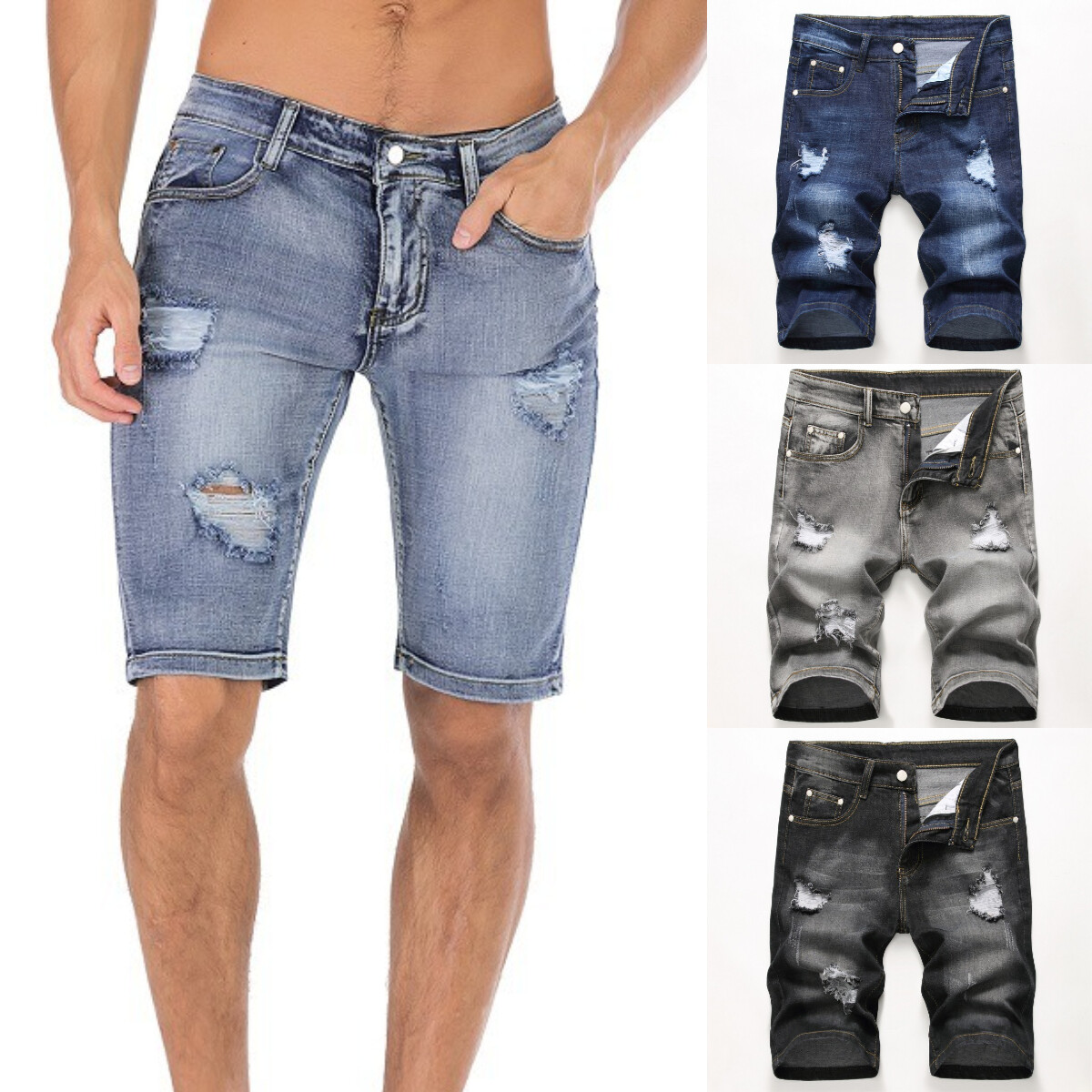 Men's Shorts Denim Shorts Stretch Slim Fit Shorts Ripped Jeans