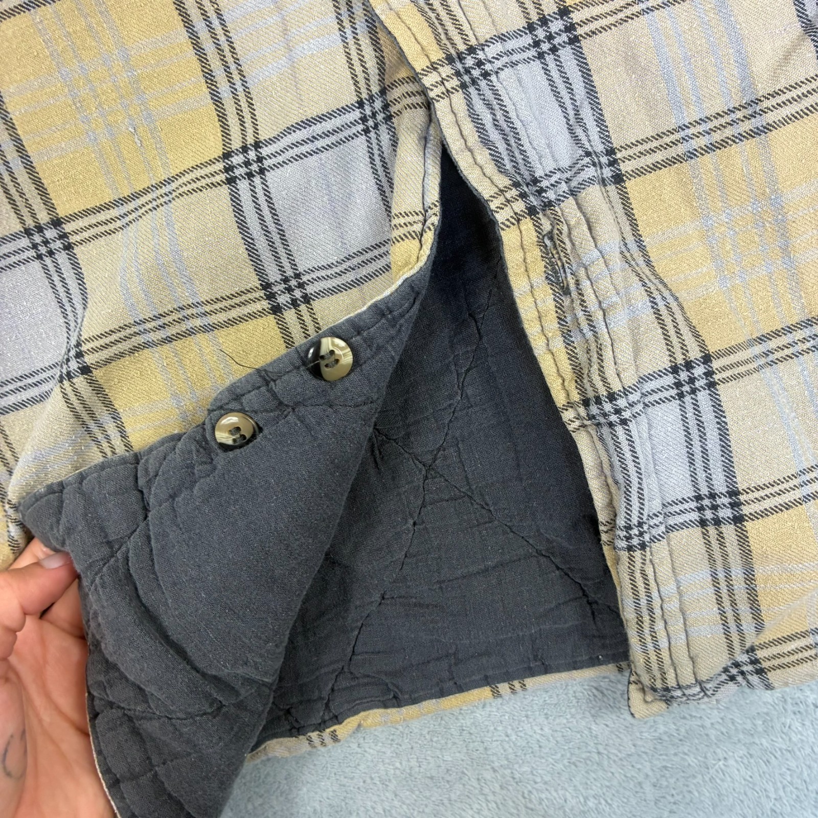 Vintage Timber Jack 1990's Yellow Grey Check Lined Size Large Button Up Shirt image 7