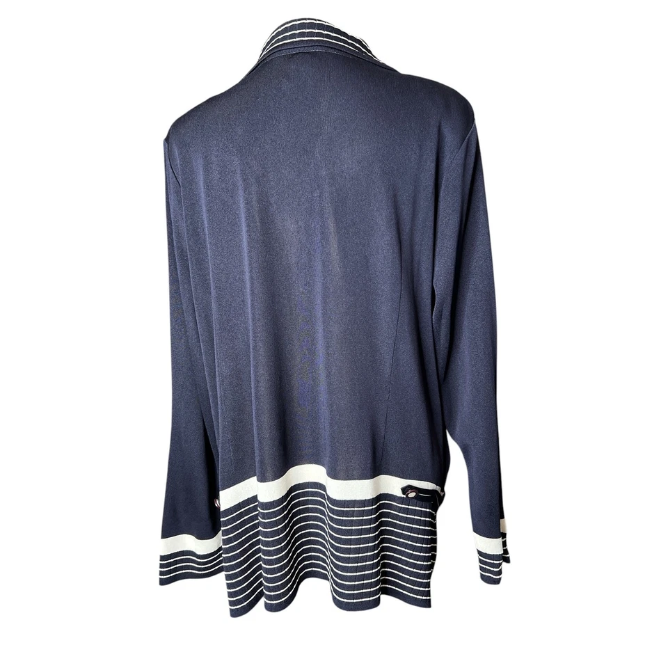 Misook Woman Jacket in Blue and White Full Zipper Stripe Detail Size 1X - Image 4 of 4