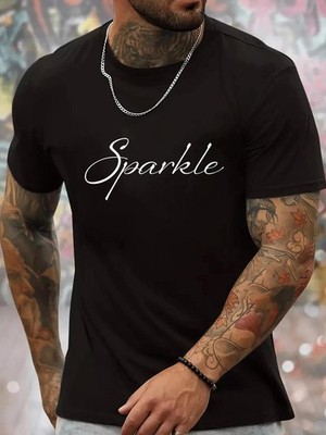 Mens Sparkle Graphic T-Shirt Casual Crew Neck Short Sleeve Summer Streetwear Tee