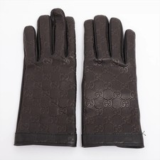 Gucci 434211 Guccissima Gloves 8 1/2 Leather Black