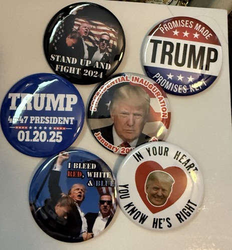 6 Pins Trump 2024 Election Buttons, 2024 Presidential Campaign Pin