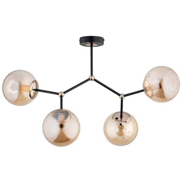 Deckenlampe Metall Schwarz Glas Bernstein E14 L:64 Cm Deckenleuchte Schlafzimmer-image