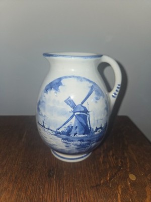 Vintage Delft Blue Holland Windmill Painted Vase