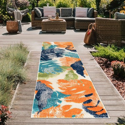 Rugshop Outdoor Runner Rug Arles Palm Floral Leaves Indoor Outdoor Runners 2x7