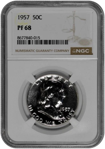1957 50C Proof Silver Franklin Half Dollar NGC Graded PF 68 in New Holder