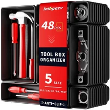 【48PCS & 5 Sizes】 Tool Box Organizer Tray Toolbox Drawer with Non-Slip Pads Desk