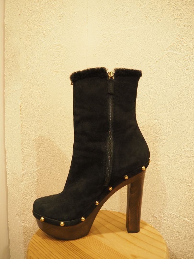 GUCCI Boots Shoes EU 37.5 US 7.5 Mouton Suede Black Authentic thumbnail 19