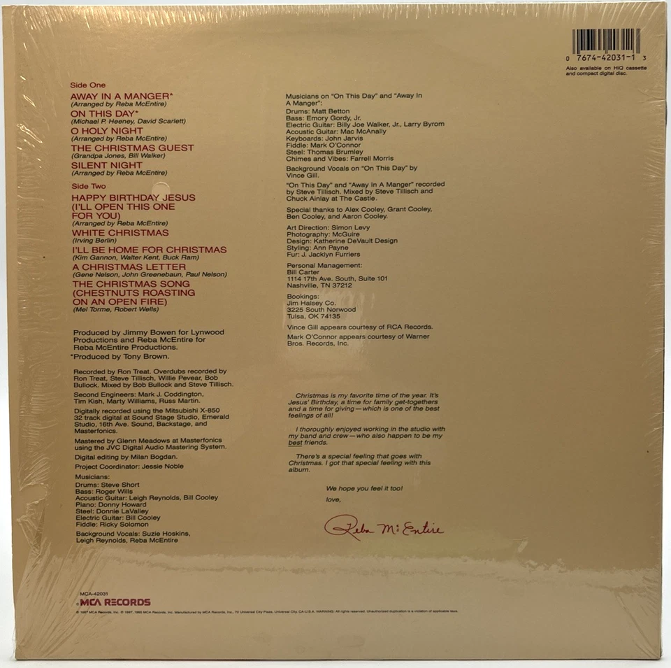 REBA McENTIRE "Merry Christmas To You" LP 1987 - Image 2 of 4