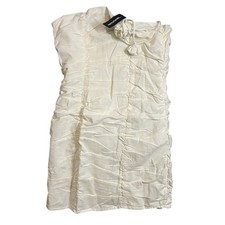 PrettyLittleThing Cream Ruched Floral Strap Linen Look Bodycon Dress Size 12