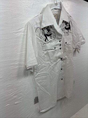 New Kids Rockmount White Black Design Short Sleeve Pearl Snap Size 34 CC-104 - Picture 2 of 12