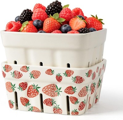 AELS Ceramic Berry Basket 5.9 Inch, Strawberry Pattern
