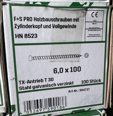 F+S PRO Holzbauschrauben 6x100mm Zylinderkopf Vollgewinde 100St. verz.  KRegoben