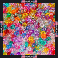 1000 Acrylic Glitter Pony Beads - 9mm Large Bulk Beads for DIY Crafts