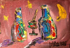 WINE MOON  PAINTING Impasto  Abstract   CANVAS ORIGINAL FI88FDW