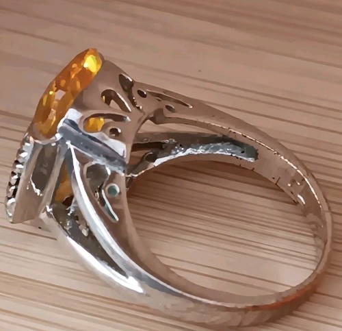Yellow Faceted Cubic Zirconia On Rhodium Band - Picture 3 of 7