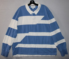 Sun Stone Mens Rugby Shirt XL White Blue Color Block Long Sleeve Striped