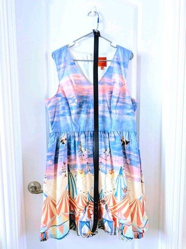 Abito MODCLOTH Take Up Space A-Line in Circo Gatti Taglia XL -NUOVO Rosa Blu Nuvole - Foto 9 di 14