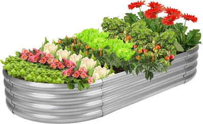 Galvanized Raised Garden Bed 6.5Ft Oval Planter for Vegetables & Herbs