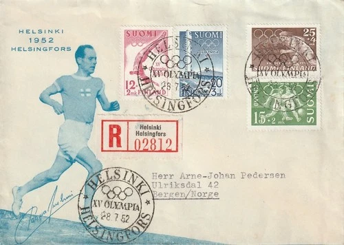 FINLAND: Registered FDC Hämeenlinna  to Norway, Olympic Games 1952.