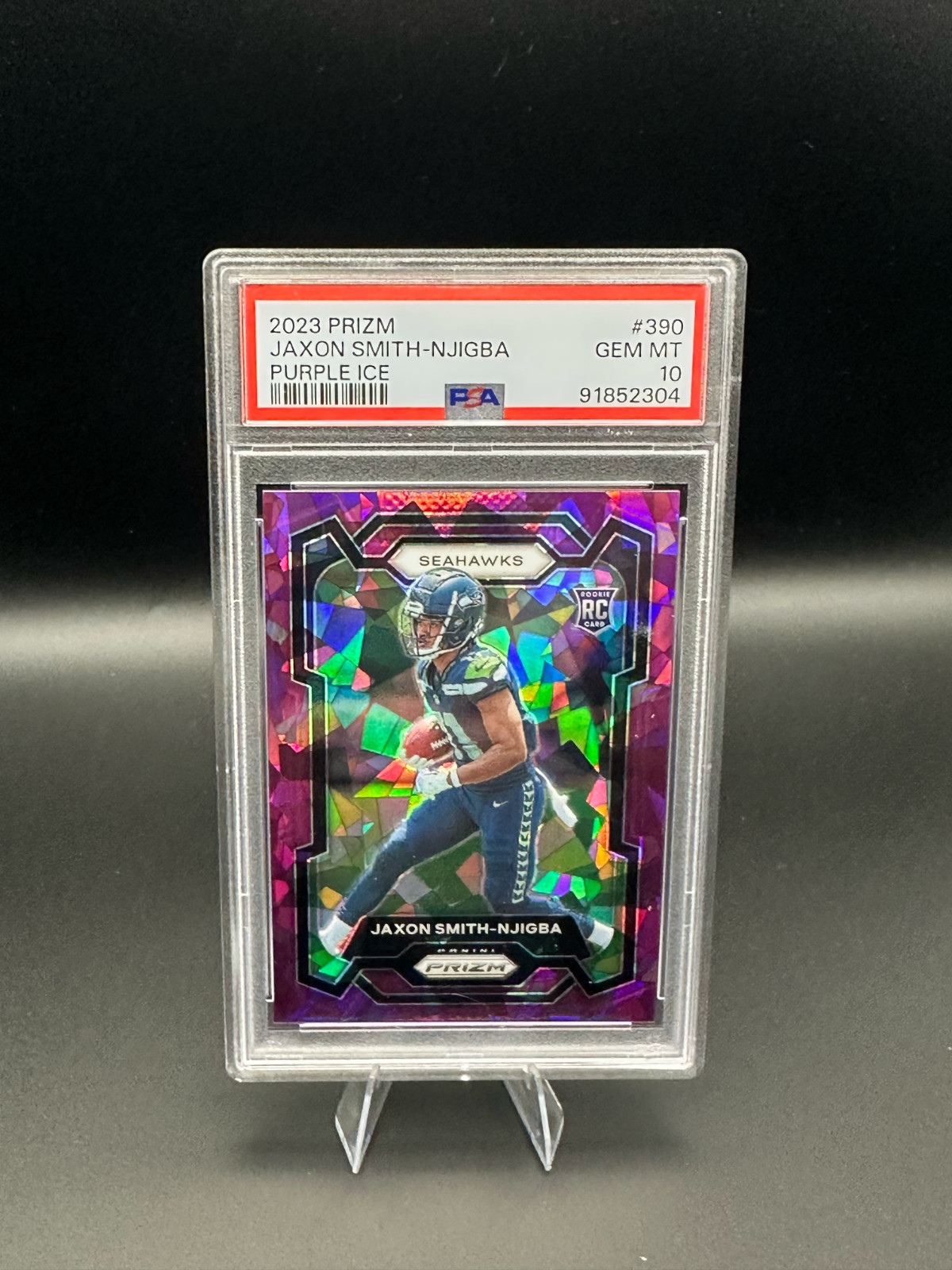 Jaxon Smith-Njigba 2023 Prizm Purple Ice Prizm #390 RC /225 PSA 10 GEM MINT