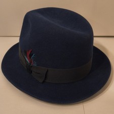 Vintage Stetson Pure Wool Fedora Hat Blue Navy Size 7 1/4 Finish Felt USA Made