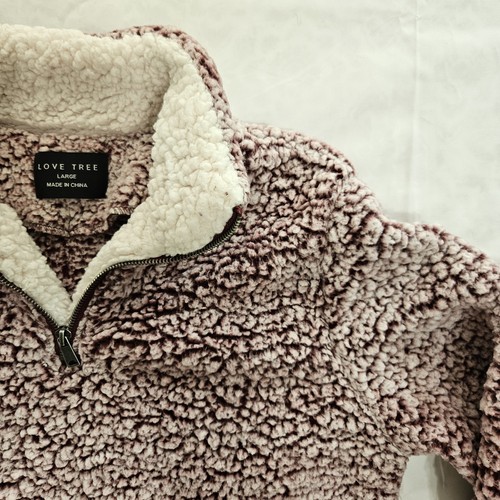 Love Tree Womens L Burgundy Sherpa Quarter Zip Pullover Sweater Top Jacket - Picture 3 of 11