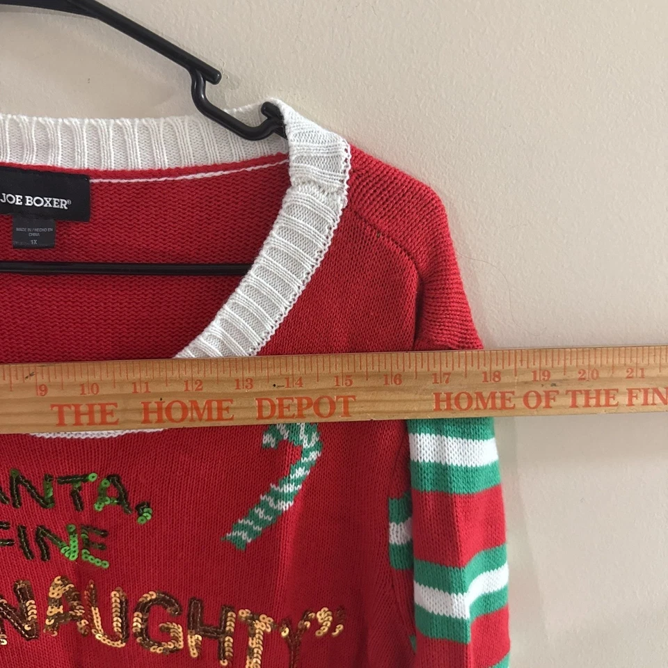Suéter Joe Boxer Rojo Querido Santa Navidad con Boston Terrier, Para Mujer 1X Foto 4 de 4
