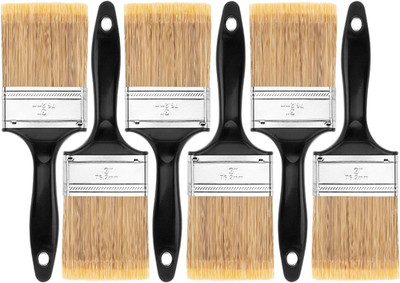 Bates- Paint Brushes, 3-Inch, 6 Pack, Plastic Handle Flat Paint Brushes for W...