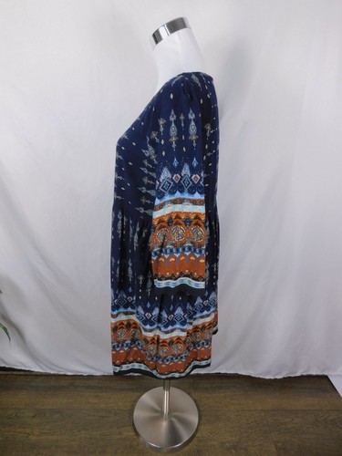 Abito Bohemien con stampa blu navy e arancione taglia M Boho Shift - Foto 8 di 11