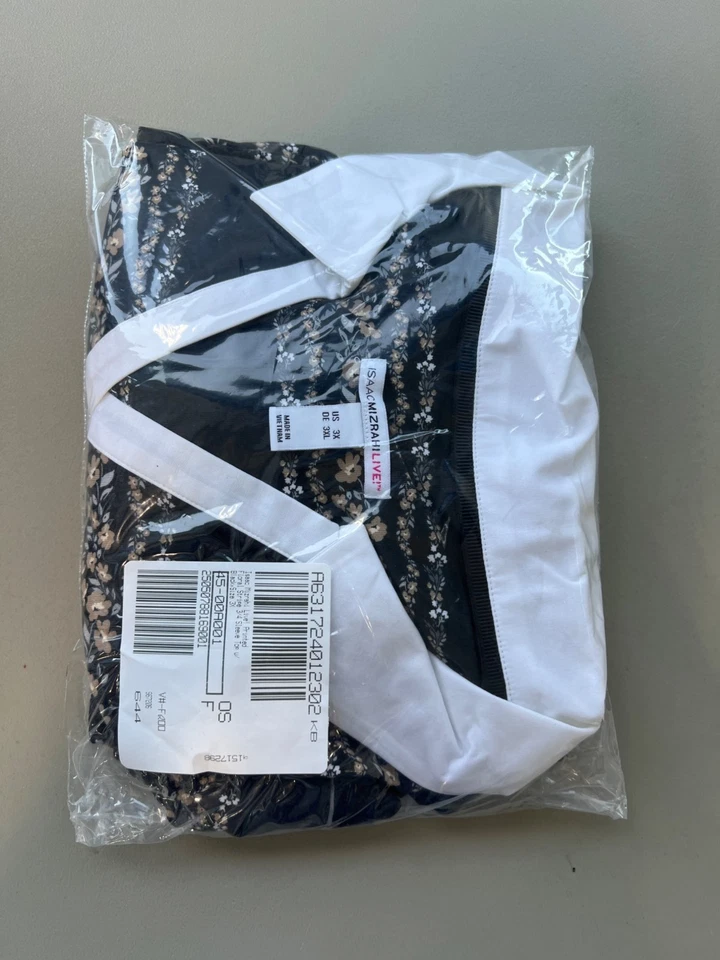 Top Isaac Mizrahi Live Floral Rayas Manga 3/4 Talla 3X Borde Popelina Negro Preppy Foto 2 de 4