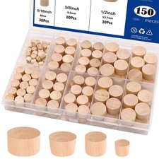 Tnisesm 150 Pieces 4 Sizes Wood Plugs Wooden Hole Button Beige