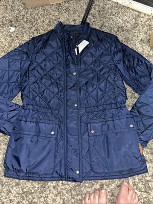 Coach Diamond Quilted Jacket Full Zip Snap Buttons Flap Pockets Blue SM NWT