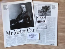 Frederick Simms Mr. Motor Car 1991 Vintage Editorial Article & Photo Set