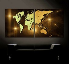 Carte Du Monde Toile Image Environ Canapé Abstrait XXL Noir Braun Jaune Moderne