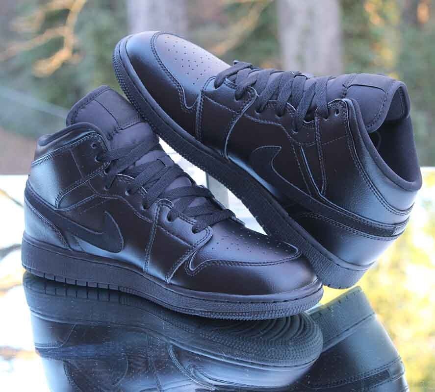NIKE AIR JORDAN 1 MID ブラック スニーカー26.5 Nike Air Jordan 1 Mid Deep Black Size 7Y Nubuck Swoosh Custom