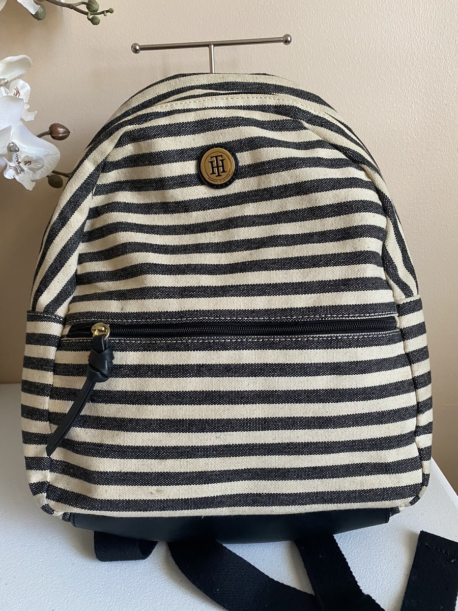 Tommy Hilfiger Women\'s Canvas Backpack Black and Off-White Stripes Tommy Hilfiger Backpack Striped Bags & Handbags for Women  main image 4