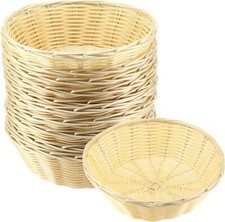 20 Pack Wicker Bread Basket 8 Inch Handwoven Round Plastic Wicker Bread Baske...