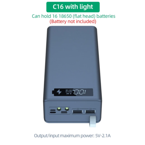 C16 18650 Battery Case USB Welding Free Power Bank Case Detachable Portable QC 3 - Afbeelding 1 van 14