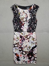 Adriana Papell Dress Size 4 Floral & Black Lace Pencil Party Dress Cocktail
