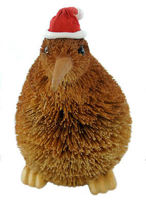 Xmasサンタ帽子動物2個マオリブラシ木製Kiwi BirdXmasオーナメント New Zealand Maori Buri Brush & Wood Santa Hat Kiwi Bird Christmas
