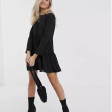 Zara Tiered Ruffle Long Sleeve Mini Dress in Black Size Extra Small