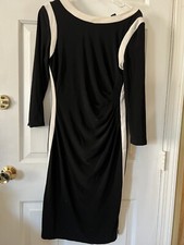 Chaps Women Black And White Casual Dress Medium Rayon Fabric 3/4 Sleeve