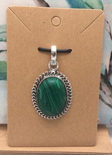 2  Malachite Gemstone Pendant  Bail 925 Silver Plated Handmade 3160