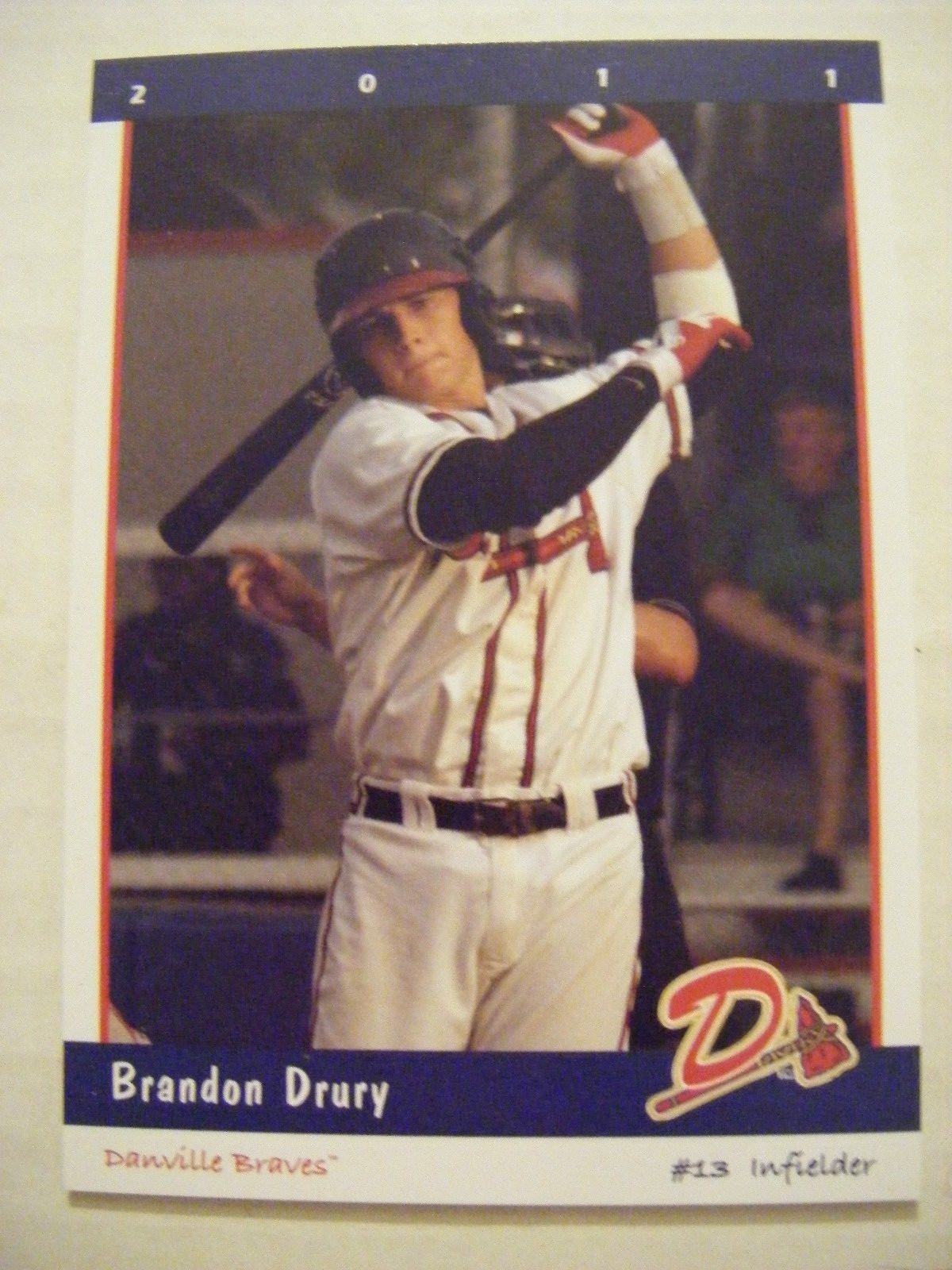 BRANDON DRURY 2011 DANVILLE BRAVES baseball card GRANTS PASS OR YANKEES