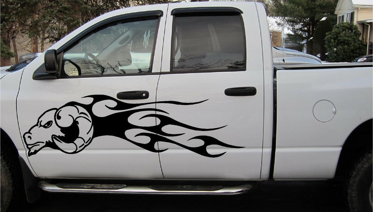 2 Décalcomanies Graphiques Flammes Abstraites Yeux Rouges Pour Camion/voiture - Style Dodge Ram - Fabriqué USA