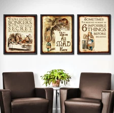 Alice in Wonderland SET of 3 Print Poster Gift Quote Mad Hatter Bonkers Cat 278