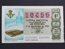 Décimo LOTERIA Nacional FÚTBOL 04/09/1982 REAL BETIS Estadio Benito Villamarín