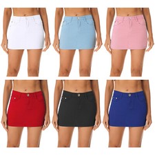 Womens Solid Jean Skirt Casual Mid Rise Stretchy Mini Denim Short Skirts Bodycon